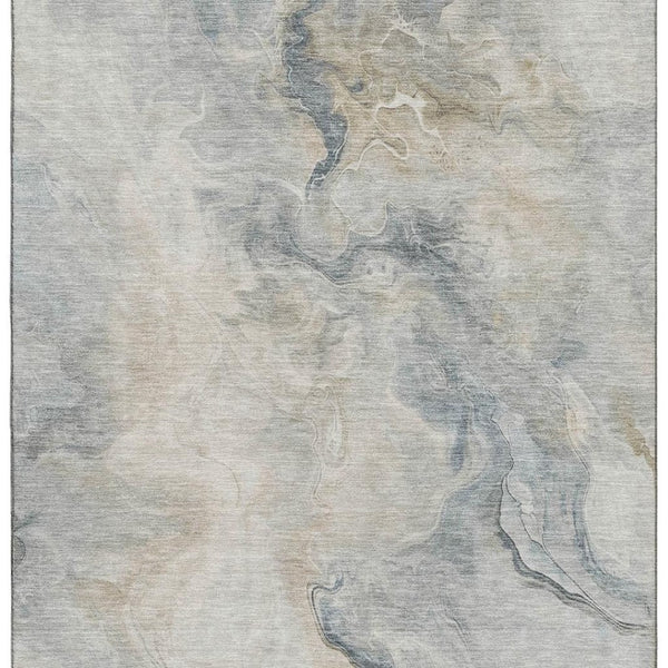 HomeRoots 8' X 10' Washable Beige Gray Ivory Abstract Area Rug - UV Protected, Durable, Modern Design for Any Room 697011