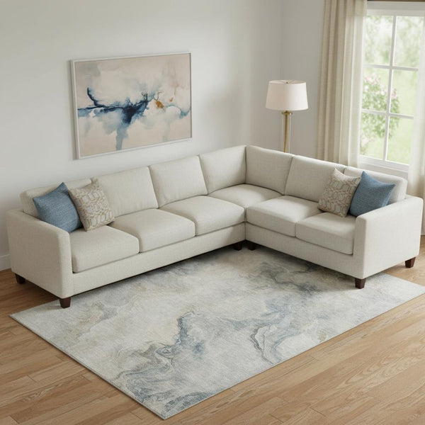 HomeRoots 9' Abstract Area Rug in Beige, Gray & Ivory – Washable, UV-Protected, Stain-Resistant for Busy Homes 697012