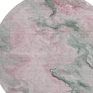 HomeRoots 8' Washable Round Rug in Blush, Sage & Ivory - Durable, Stain-Resistant, UV-Protected Design! 697016