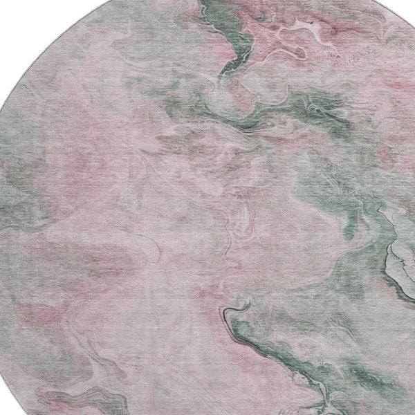 HomeRoots 8' Washable Round Rug in Blush, Sage & Ivory - Durable, Stain-Resistant, UV-Protected Design! 697016