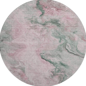 HomeRoots 8' Washable Round Rug in Blush, Sage & Ivory - Durable, Stain-Resistant, UV-Protected Design! 697016