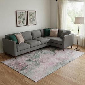 HomeRoots 9' X 12' Blush Sage Ivory Abstract Area Rug - Durable, Washable, UV Protected for Stylish Living Spaces 697018