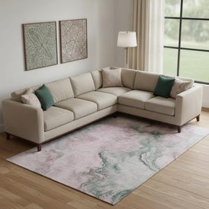 HomeRoots 10' Blush Sage and Ivory Abstract Washable Area Rug - UV Protected, Durable, Stylish & Easy Care! 697019