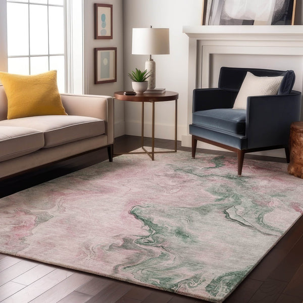HomeRoots 10' Blush Sage and Ivory Abstract Washable Area Rug - UV Protected, Durable, Stylish & Easy Care! 697019