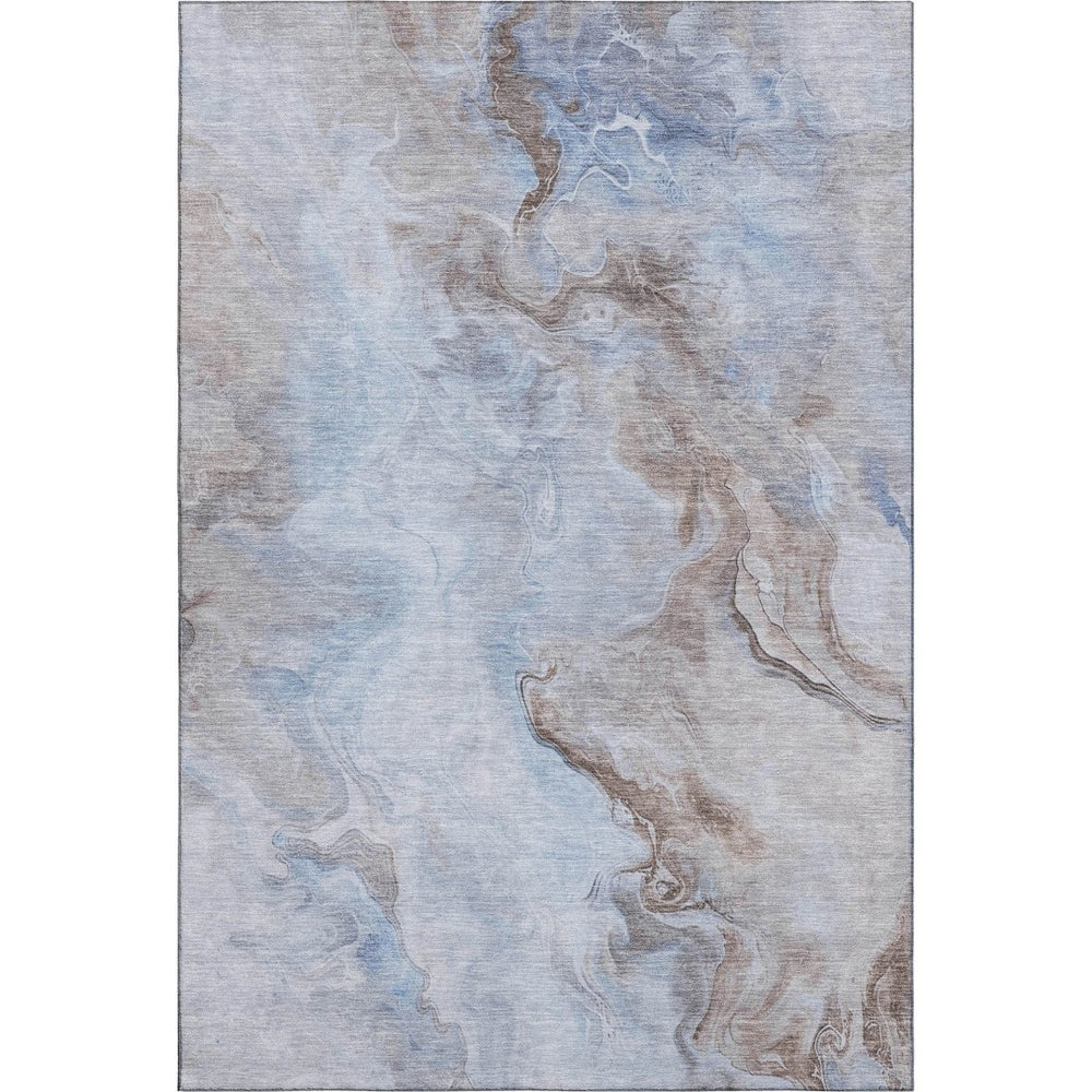 HomeRoots 5' X 8' Washable Abstract Area Rug in Blue, Taupe & Beige - Stain Resistant with UV Protection! 697021