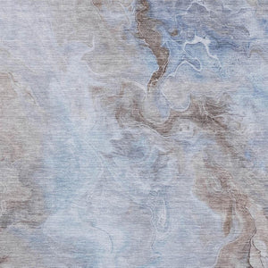 HomeRoots 5' X 8' Washable Abstract Area Rug in Blue, Taupe & Beige - Stain Resistant with UV Protection! 697021