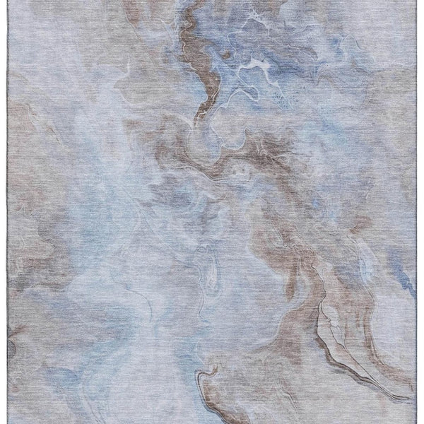 HomeRoots 5' X 8' Washable Abstract Area Rug in Blue, Taupe & Beige - Stain Resistant with UV Protection! 697021