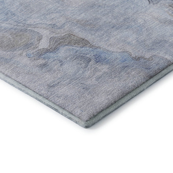 HomeRoots 8' Stylish Blue Taupe Beige Abstract Round Rug - Washable, UV-Protected, Non-Slip for High Traffic Areas 697022