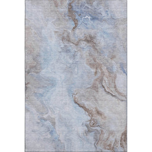 HomeRoots 8' X 10' Abstract Blue, Taupe & Beige Washable Area Rug with UV Protection for Family-Friendly Spaces 697023