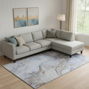 HomeRoots 9' Abstract Washable Area Rug in Blue, Taupe & Beige - UV Protected, Stain-Resistant, Durable Design 697024