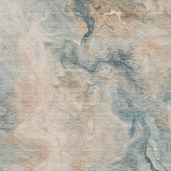 HomeRoots 5' X 8' Teal Peach Ivory Abstract Area Rug - Washable, UV Protected, Stylish & Stain-Resistant Design 697027