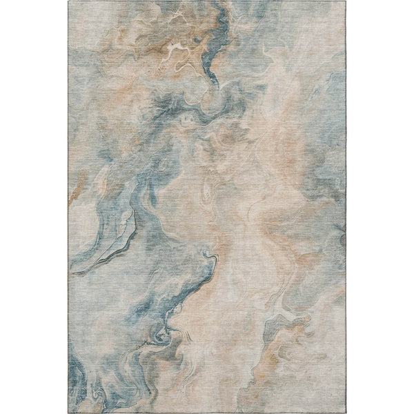 HomeRoots 8' X 10' Teal Peach Ivory Abstract Area Rug - Washable, UV Protected, Durable for High-Traffic Homes 697029