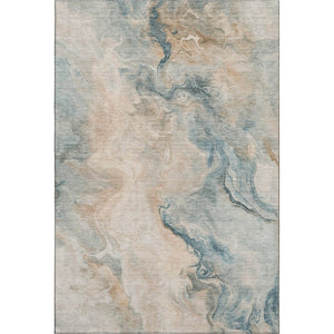 HomeRoots 9' X 12' Teal Peach Ivory Abstract Rug - Washable, UV-Protected, Durable, Perfect for Families! 697030