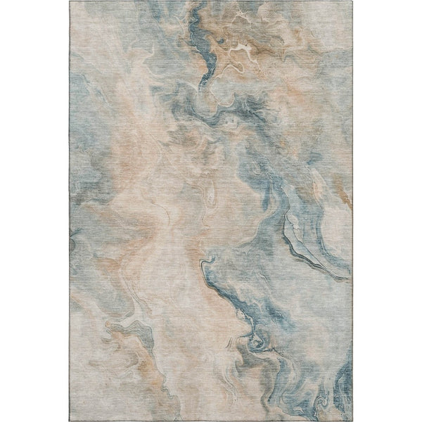 HomeRoots 9' X 12' Teal Peach Ivory Abstract Rug - Washable, UV-Protected, Durable, Perfect for Families! 697030