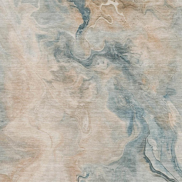 HomeRoots 9' X 12' Teal Peach Ivory Abstract Rug - Washable, UV-Protected, Durable, Perfect for Families! 697030
