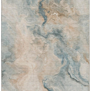 HomeRoots 9' X 12' Teal Peach Ivory Abstract Rug - Washable, UV-Protected, Durable, Perfect for Families! 697030