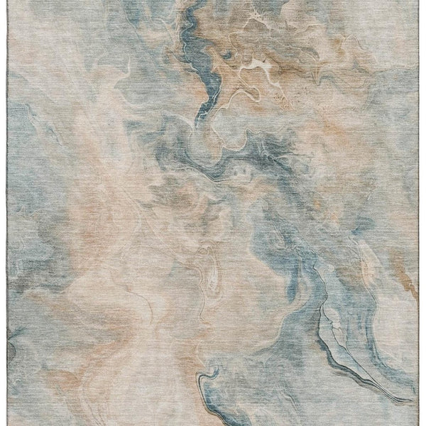 HomeRoots 9' X 12' Teal Peach Ivory Abstract Rug - Washable, UV-Protected, Durable, Perfect for Families! 697030