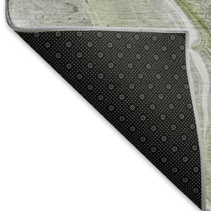 HomeRoots 5' X 8' Artichoke Green Gray Silver Abstract Washable Area Rug - Stain-Resistant, UV Protected Comfort 697033