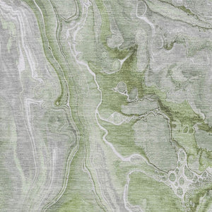 HomeRoots 5' X 8' Artichoke Green Gray Silver Abstract Washable Area Rug - Stain-Resistant, UV Protected Comfort 697033
