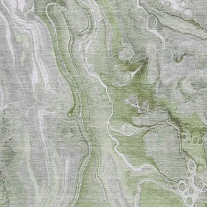 HomeRoots 8' X 10' Stylish Artichoke Green Gray Silver Abstract Area Rug - Washable, UV Protected, Durable Design 697035