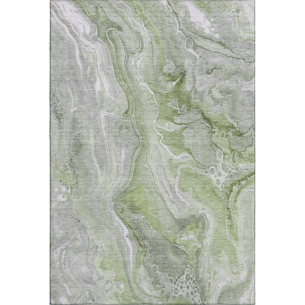 HomeRoots 9' X 12' Artichoke Green Gray Silver Abstract Area Rug - Soft, Stain-Resistant, UV-Protected Beauty! 697036