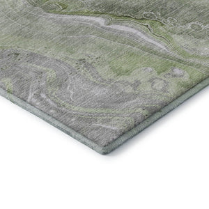 HomeRoots 9' X 12' Artichoke Green Gray Silver Abstract Area Rug - Soft, Stain-Resistant, UV-Protected Beauty! 697036