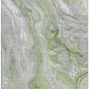 HomeRoots 9' X 12' Artichoke Green Gray Silver Abstract Area Rug - Soft, Stain-Resistant, UV-Protected Beauty! 697036