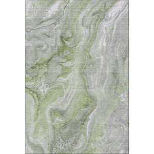 HomeRoots 9' X 12' Artichoke Green Gray Silver Abstract Area Rug - Soft, Stain-Resistant, UV-Protected Beauty! 697036