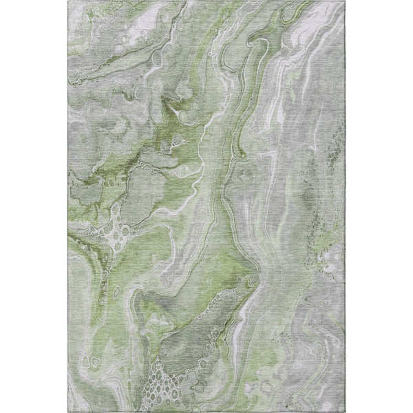 HomeRoots 9' X 12' Artichoke Green Gray Silver Abstract Area Rug - Soft, Stain-Resistant, UV-Protected Beauty! 697036