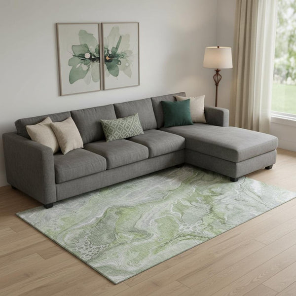 HomeRoots 10' X 14' Artichoke Green Abstract Area Rug – Washable, UV Protection, Stain-Resistant, Soft Comfort 697037