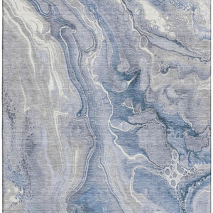 HomeRoots 5' Denim Blue Gray Ivory Abstract Area Rug - Machine-Washable, UV-Resistant, Non-Slip Design! 697039