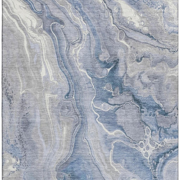 HomeRoots 5' Denim Blue Gray Ivory Abstract Area Rug - Machine-Washable, UV-Resistant, Non-Slip Design! 697039