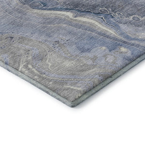 HomeRoots 8' Denim Blue Gray and Ivory Abstract Washable Round Rug - Durable, UV Protected for Modern Spaces 697040
