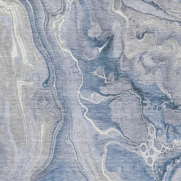 HomeRoots 9' X 12' Abstract Denim Blue Gray Ivory Area Rug – Washable, UV-Resistant, Ideal for Families & Pets 697042