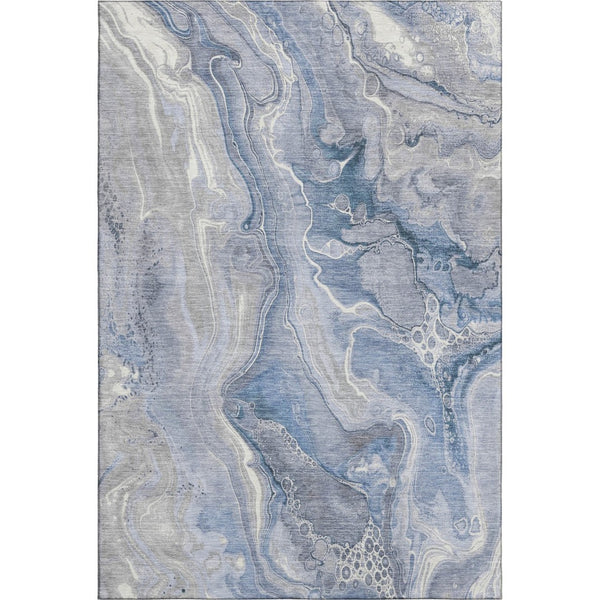 HomeRoots 10' X 14' Denim Blue Gray Ivory Abstract Area Rug - Washable, UV-Protected & Family-Friendly Style 697043