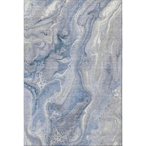 HomeRoots 10' X 14' Denim Blue Gray Ivory Abstract Area Rug - Washable, UV-Protected & Family-Friendly Style 697043