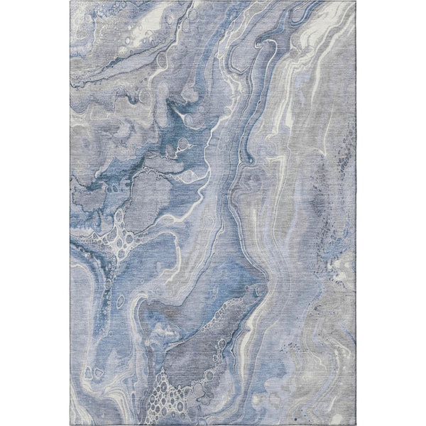 HomeRoots 10' X 14' Denim Blue Gray Ivory Abstract Area Rug - Washable, UV-Protected & Family-Friendly Style 697043