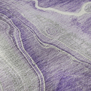 HomeRoots 8' Modern Abstract Washable Round Rug in Purple, Gray, Ivory - UV Protected, Stain Resistant, Non-Slip 697046