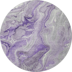 HomeRoots 8' Modern Abstract Washable Round Rug in Purple, Gray, Ivory - UV Protected, Stain Resistant, Non-Slip 697046