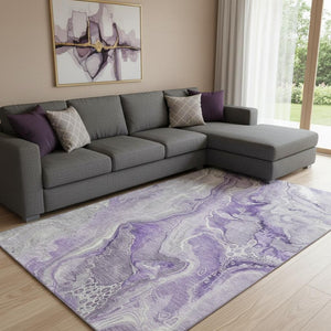 HomeRoots 8' X 10' Washable Abstract Area Rug in Purple, Gray & Ivory — UV Protected, Durable & Stylish Design 697047