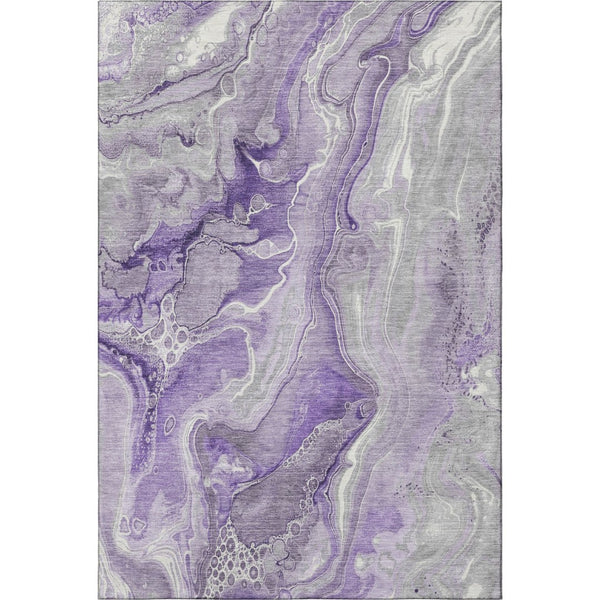 HomeRoots 9' X 12' Abstract Washable Area Rug in Purple, Gray & Ivory - UV Protection & Stain Resistant! 697048
