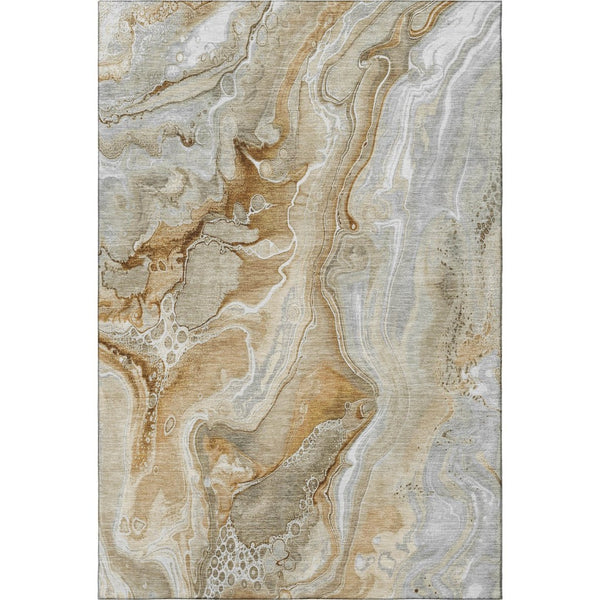 HomeRoots 5' X 8' Modern Pewter Tan Ivory Abstract Area Rug - Washable, UV Protected, Easy Care & Durable 697051