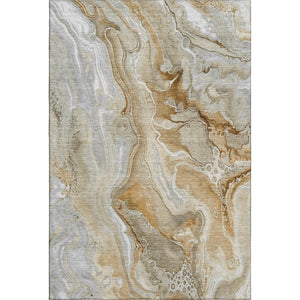 HomeRoots 10' X 14' Abstract Area Rug in Pewter Tan & Ivory – Washable, UV Protected, Perfect for Family Rooms! 697055