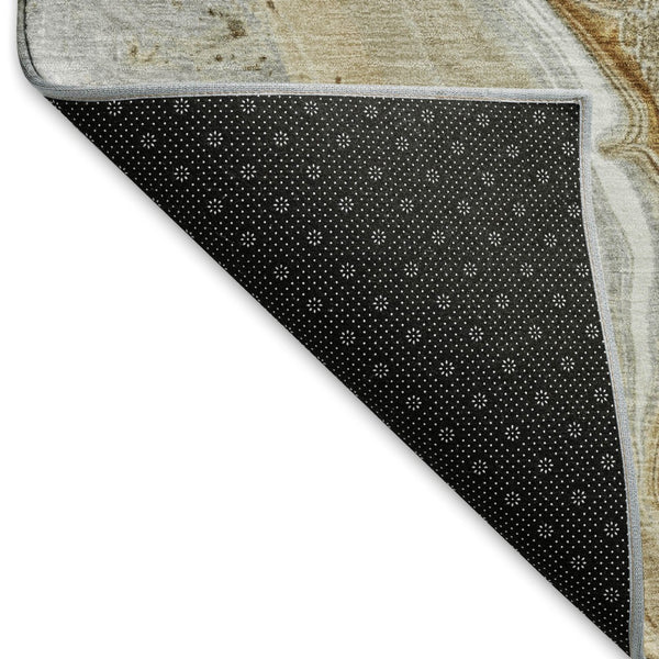 HomeRoots 10' X 14' Abstract Area Rug in Pewter Tan & Ivory – Washable, UV Protected, Perfect for Family Rooms! 697055