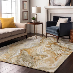 HomeRoots 10' X 14' Abstract Area Rug in Pewter Tan & Ivory – Washable, UV Protected, Perfect for Family Rooms! 697055