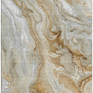 HomeRoots 10' X 14' Abstract Area Rug in Pewter Tan & Ivory – Washable, UV Protected, Perfect for Family Rooms! 697055
