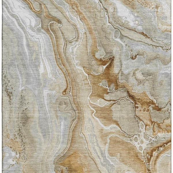HomeRoots 10' X 14' Abstract Area Rug in Pewter Tan & Ivory – Washable, UV Protected, Perfect for Family Rooms! 697055