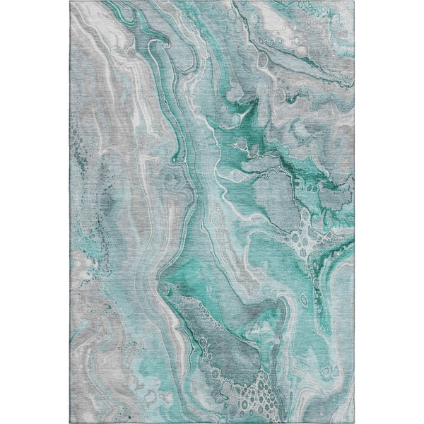 HomeRoots 5' X 8' Modern Teal Gray Ivory Abstract Washable Area Rug with UV Protection for Easy Care & Style 697057
