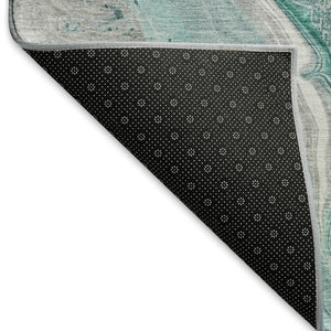 HomeRoots 5' X 8' Modern Teal Gray Ivory Abstract Washable Area Rug with UV Protection for Easy Care & Style 697057