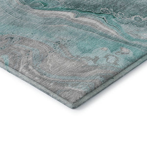 HomeRoots 5' X 8' Modern Teal Gray Ivory Abstract Washable Area Rug with UV Protection for Easy Care & Style 697057
